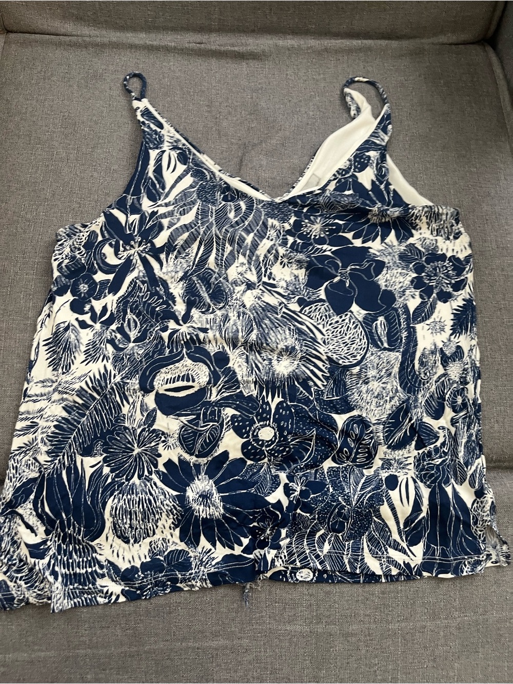 Women's Navy and White Floral Spaghetti Strap Tank Top